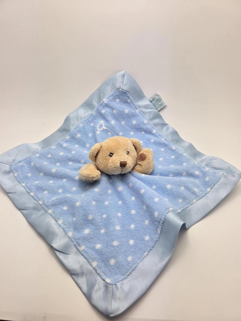 Russ "Cubbles" the Blue Bear Blanket Lovey Polka Dots Satin Vintage